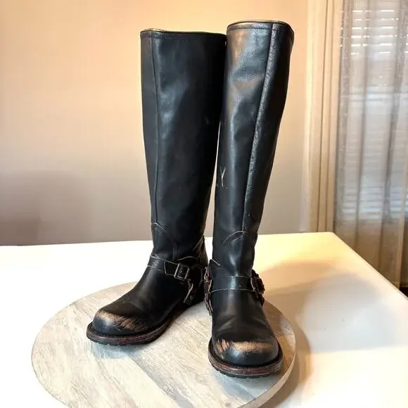 Freebird HAAVN Black Leather Tall Harness Boots Women’s Size 9 Distressed